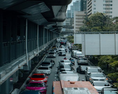 Traffic jam and busy street life in Bangkok
